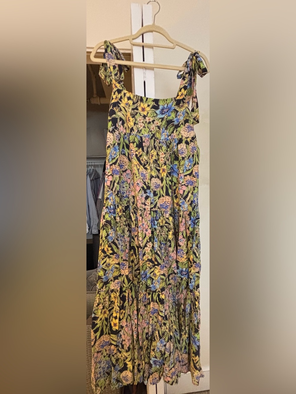 Flowered tiered Maxi dress with square neck